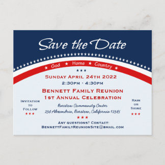 Patriotic Save the Date Postcard Meddelande Vykort