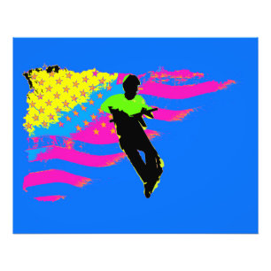 Patriotic Scooter Rider och US Flagga Artwork Fototryck