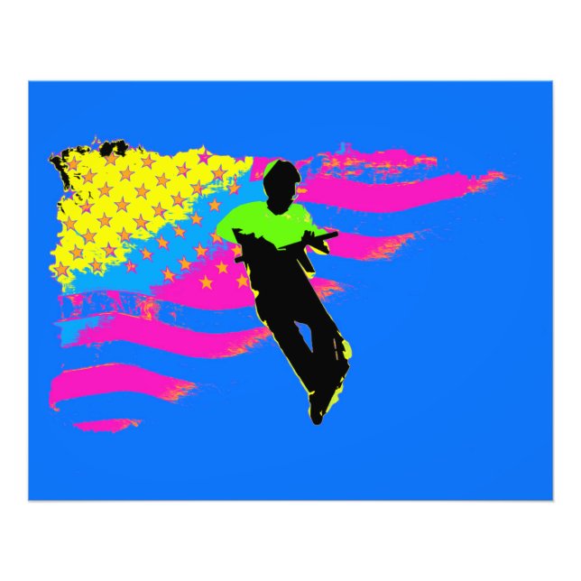 Patriotic Scooter Rider och US Flagga Artwork Fototryck (Framsidan)
