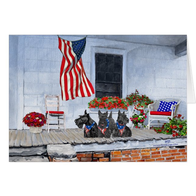 Patriotic Scotties Await the Big Parad Hälsningskort (Framsidan Horizontal)