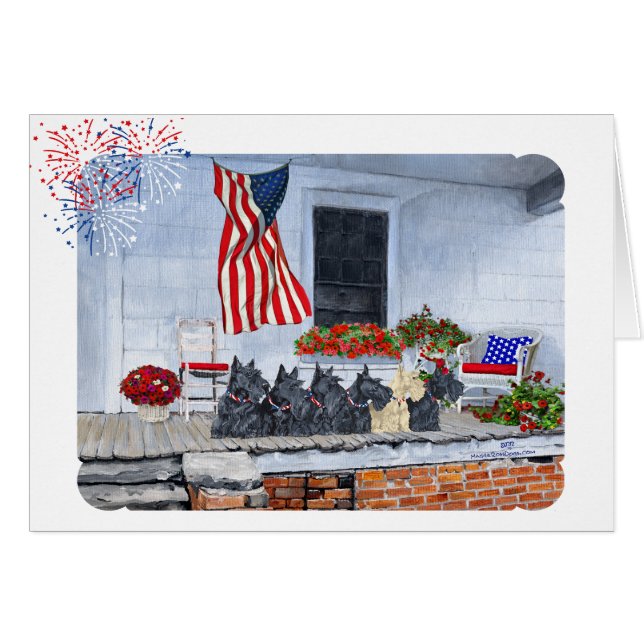 Patriotic Scotties Await the Big Parad Hälsningskort (Framsidan Horizontal)