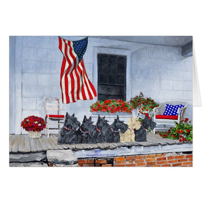 Patriotic Scotties Await the Big Parad Hälsningskort (Framsidan Horizontal)