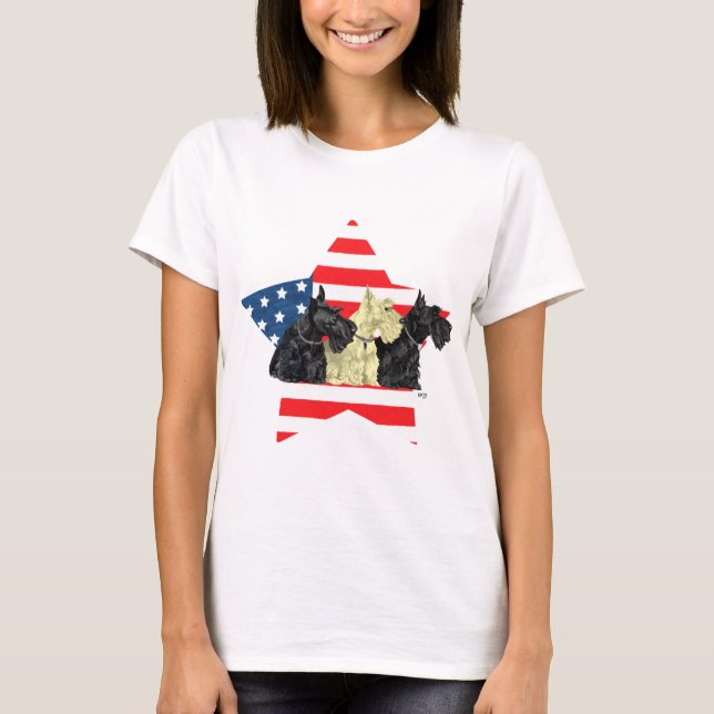 Patriotic Scottish Terriers Tee Shirt (Framsida)