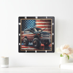 Patriotic Semi-Lastbil American Flagga Fyrkantig Klocka