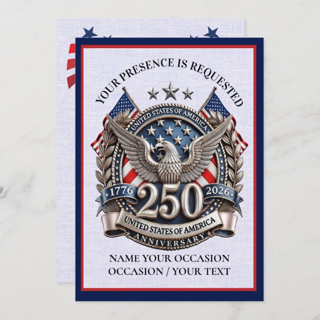 Patriotic Semiquintennial Inbjudningar (Fram/baksida)