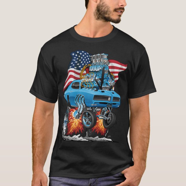 Patriotic Sexties American Muscle Car med Flagga T Shirt (Framsida)