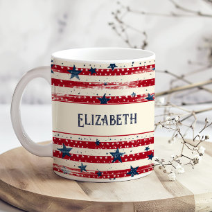 Patriotic Shabby chic Independence day Flagga Star Kaffemugg