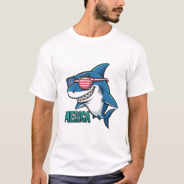 Patriotic Shark 'Merica Funny USA Flag Sunglasses T Shirt