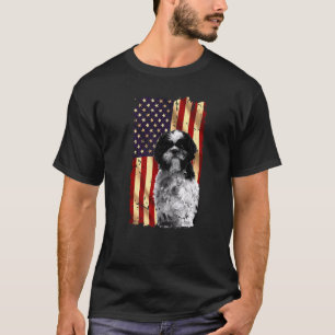 Patriotic Shih Tzu American Flagga juli 4:e Hund T Shirt