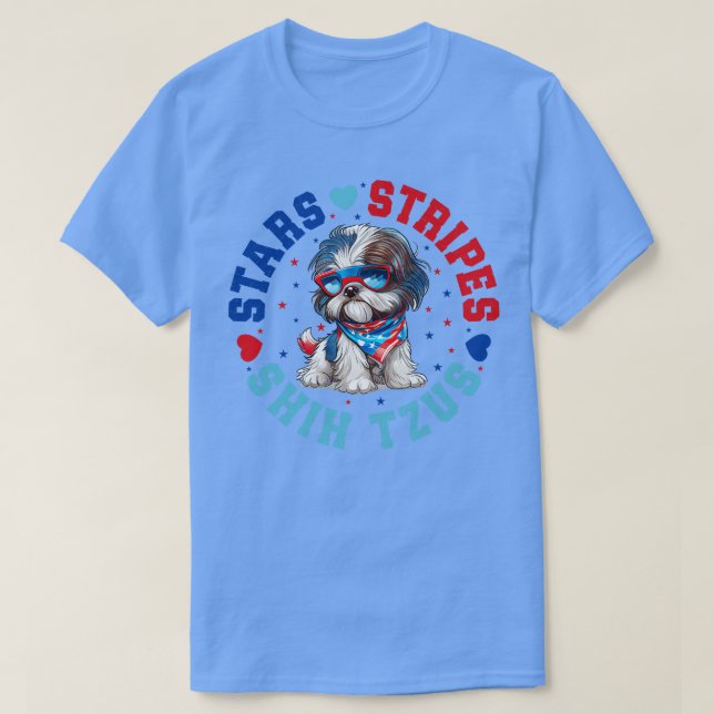Patriotic Shih Tzu Hund för 4 juli Firande T Shirt (Design framsida)