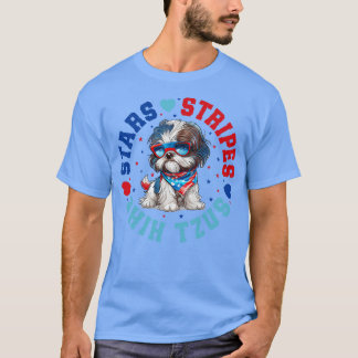 Patriotic Shih Tzu Hund för 4 juli Firande T Shirt