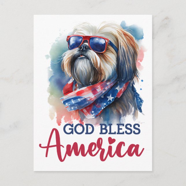 Patriotic Shih tzu, Välsigna dig America Postcard Vykort (Framsida)