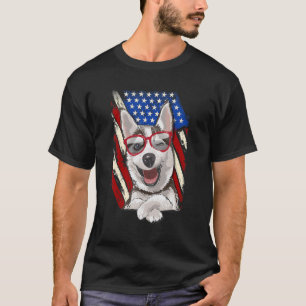 Patriotic Siberian husky American Flagga Hund T Shirt