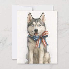 Patriotic Siberian husky Vykort