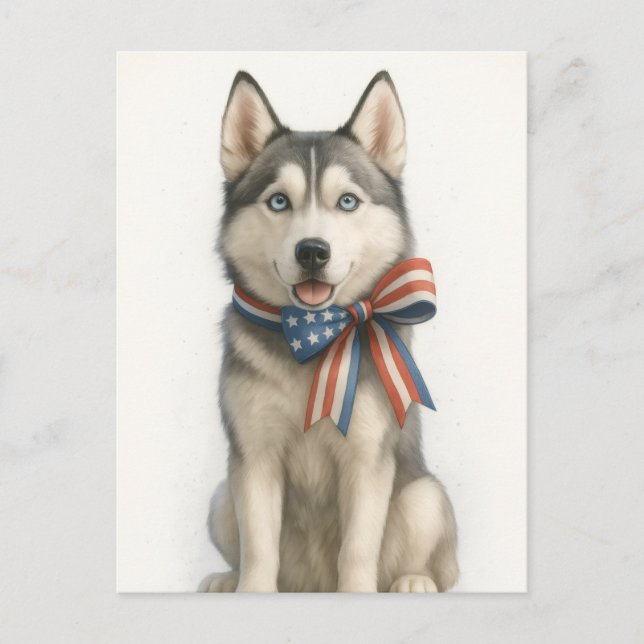 Patriotic Siberian husky Vykort (Framsida)