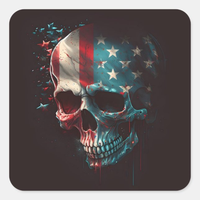 Patriotic skalle fyrkantigt klistermärke (Framsida)