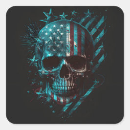 Patriotic skalle Square Sticker Fyrkantigt Klistermärke