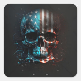 Patriotic skalle Square Sticker Fyrkantigt Klistermärke