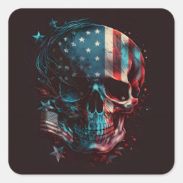 Patriotic skalle Square Sticker Fyrkantigt Klistermärke