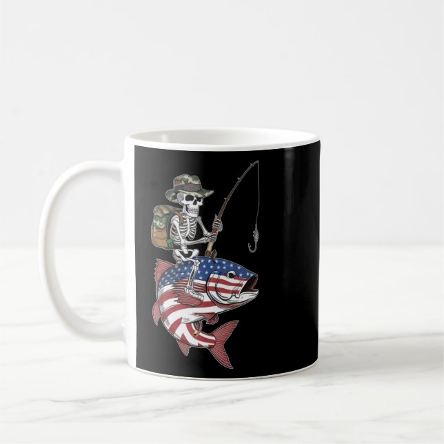 Patriotic Skeleton Fish Halloween American flagga Kaffemugg (Vänster)