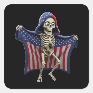 Patriotic Skeleton Hoodie Sticker Fyrkantigt Klistermärke