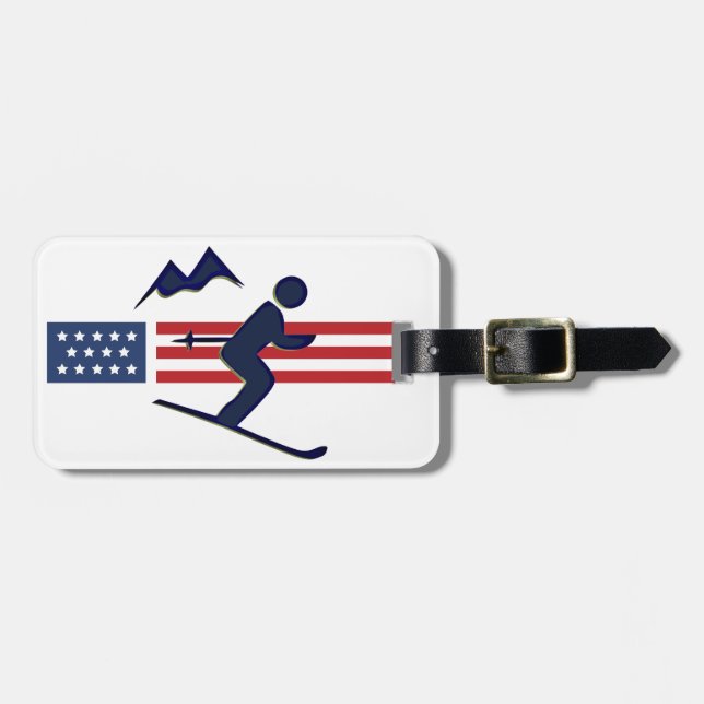 Patriotic Skiing Design Luggage Tag Bagagebricka (Horisontell Framsida)