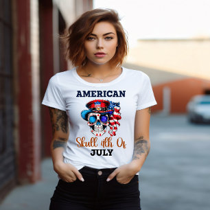Patriotic Skull i Snyggt Hat & Glass T Shirt