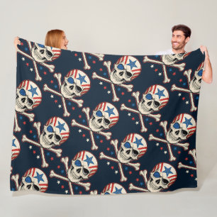 Patriotic Skull och Crossbone American Flagga Fleecefilt