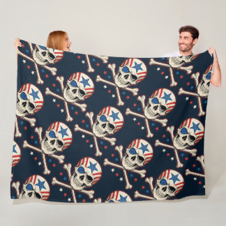 Patriotic Skull och Crossbone American Flagga Fleecefilt