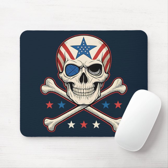 Patriotic Skull och Crossbone American Flagga Musmatta (Med mus)