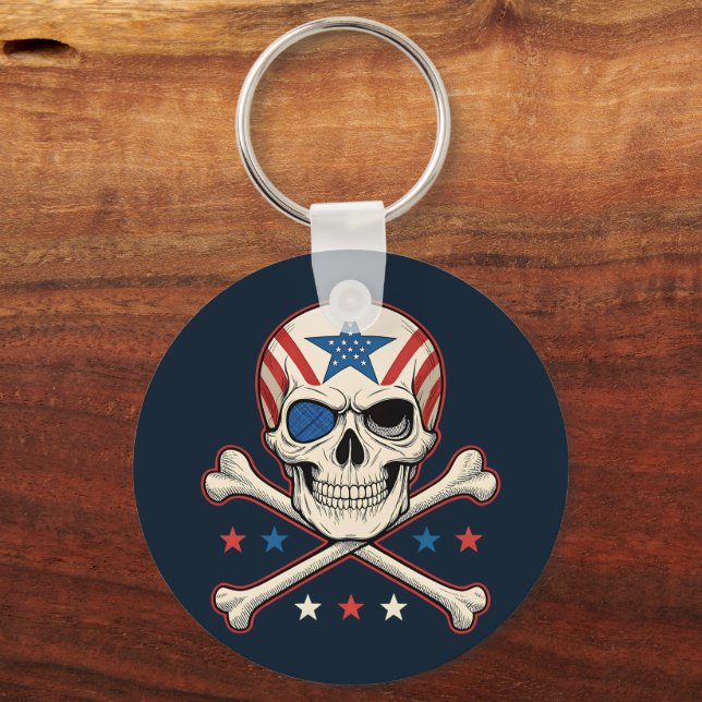 Patriotic Skull och Crossbone American Flagga Nyckelring (Framsida)