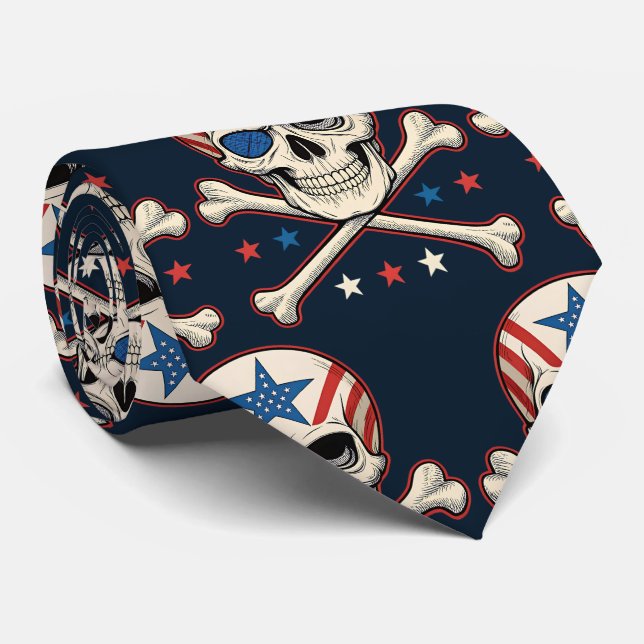 Patriotic Skull och Crossbone American Flagga Slips (Rullad)