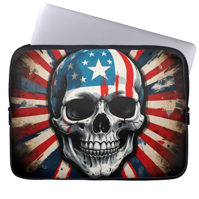 "Patriotic Skull: Stars och stripes Rebebell" Laptop Fodral (Framsidan)