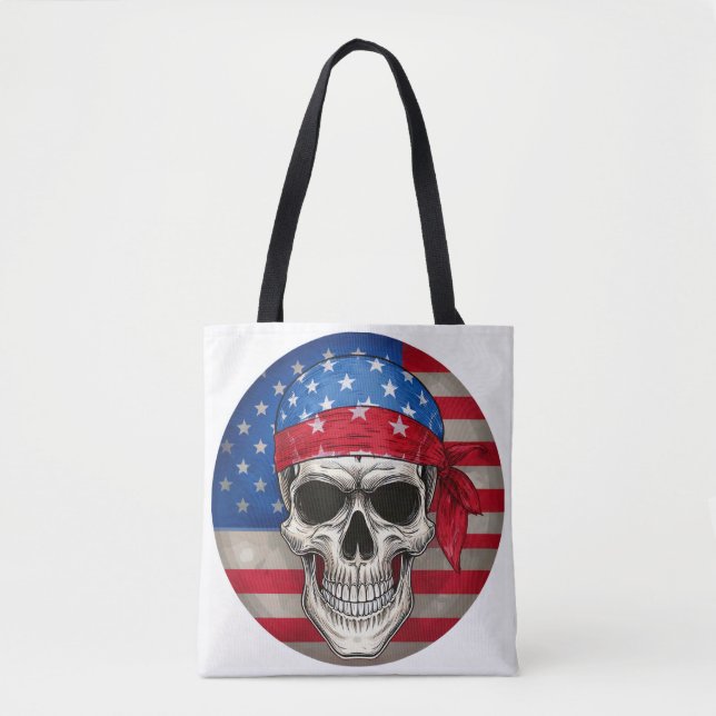Patriotic Skull Tote Tygkasse (Framsida)