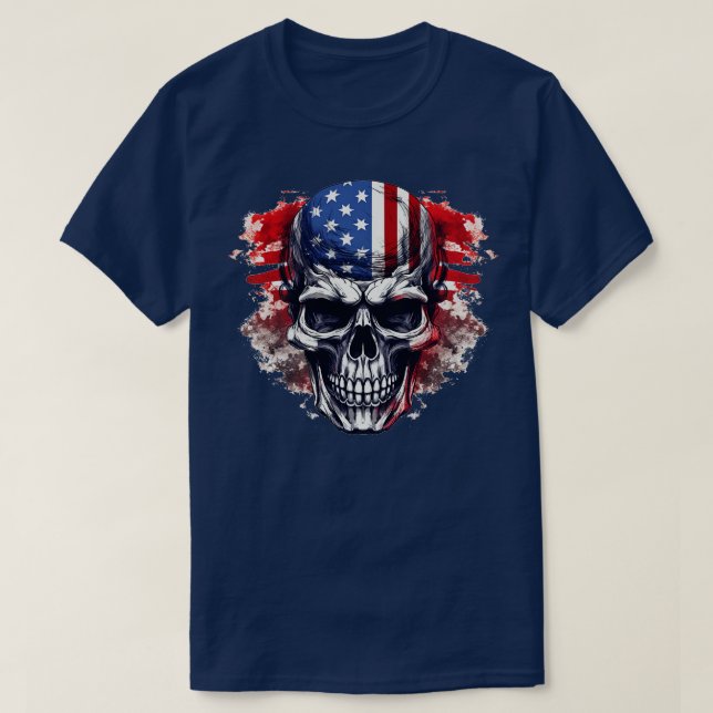 Patriotic Skull USA Skeleton 4:e juli Amerika T Shirt (Design framsida)
