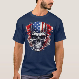 Patriotic Skull USA Skeleton 4:e juli Amerika T Shirt
