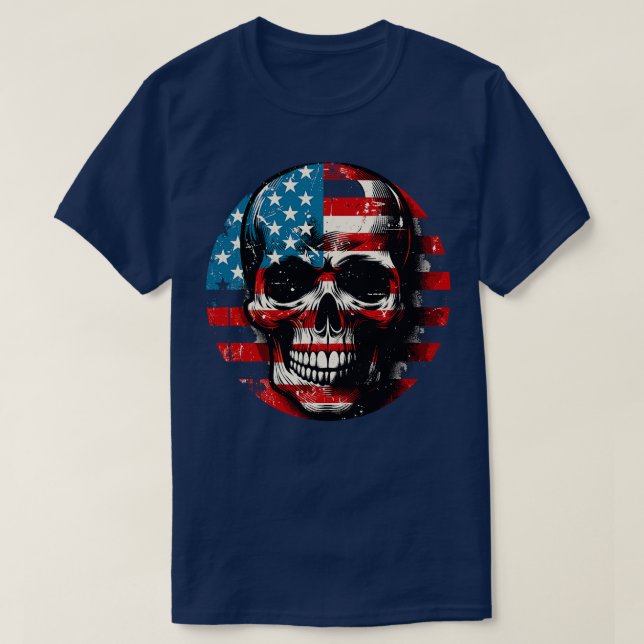Patriotic Skull USA Skeleton 4:e juli Amerika T Shirt (Design framsida)