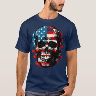 Patriotic Skull USA Skeleton 4:e juli Amerika T Shirt