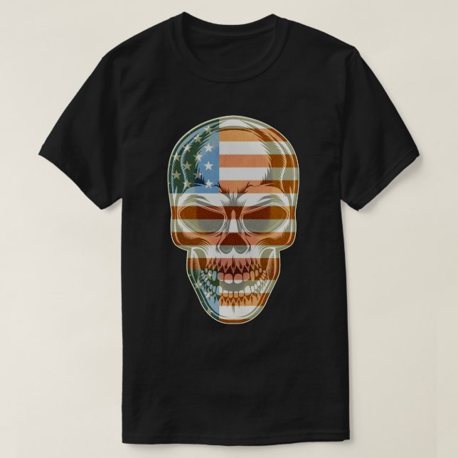 Patriotic Skull USA Skeleton 4:e juli Amerika T Shirt (Design framsida)