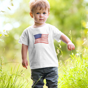 Patriotic Småbarn Red White och Blue Trendig Flagg T Shirt