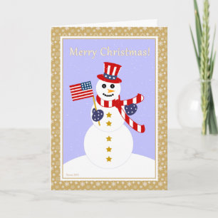 Patriotic Snögubbe & Flagga julkort Helgkort