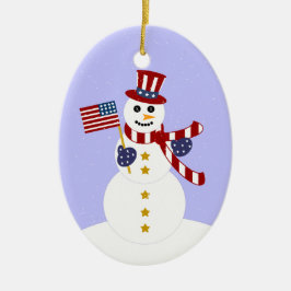 Patriotic Snögubbe jul Oval Ornament