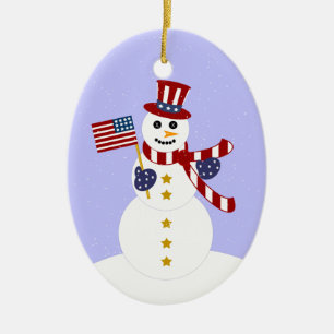 Patriotic Snögubbe jul Oval Ornament
