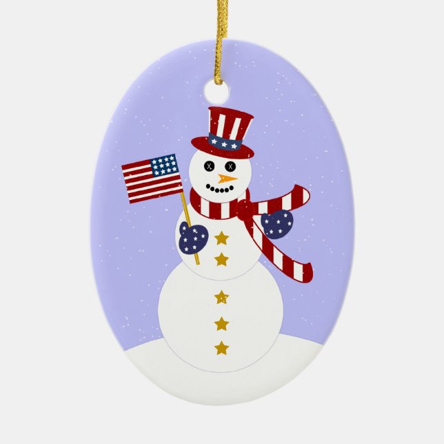 Patriotic Snögubbe jul Oval Ornament (Framsidan)