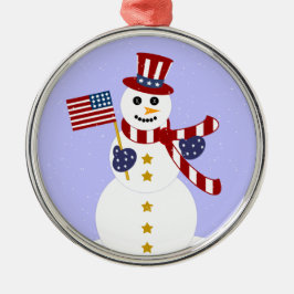 Patriotic Snögubbe Round Silver jul Ornamet Julgransprydnad Metall