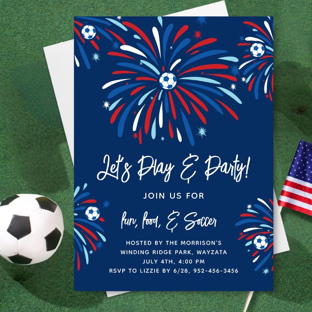 Patriotic Soccer & Fireworks 4:e juli Party Inbjudningar (Skapare uppladdad)