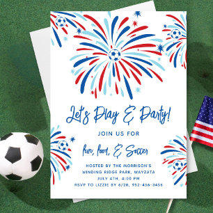 Patriotic Soccer & Fireworks 4:e juli Party Inbjudningar