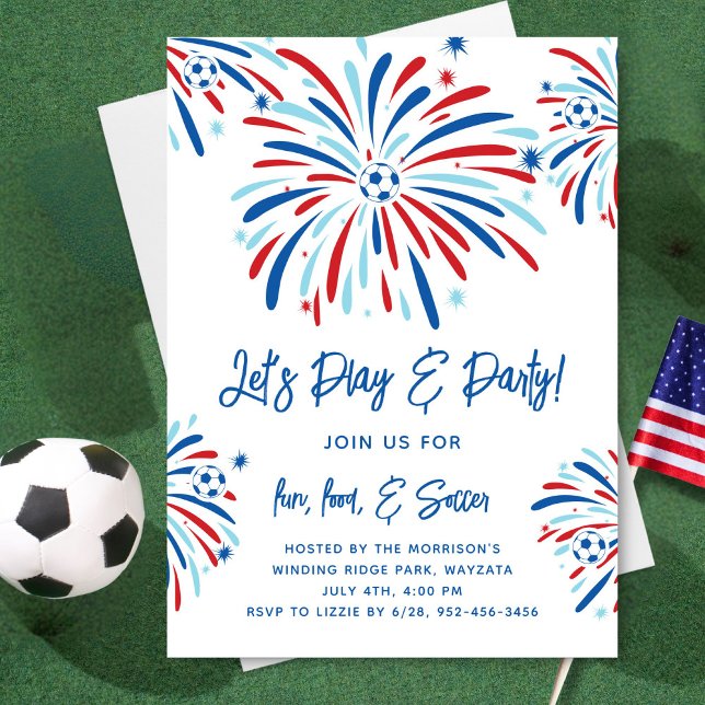 Patriotic Soccer & Fireworks 4:e juli Party Inbjudningar (Skapare uppladdad)