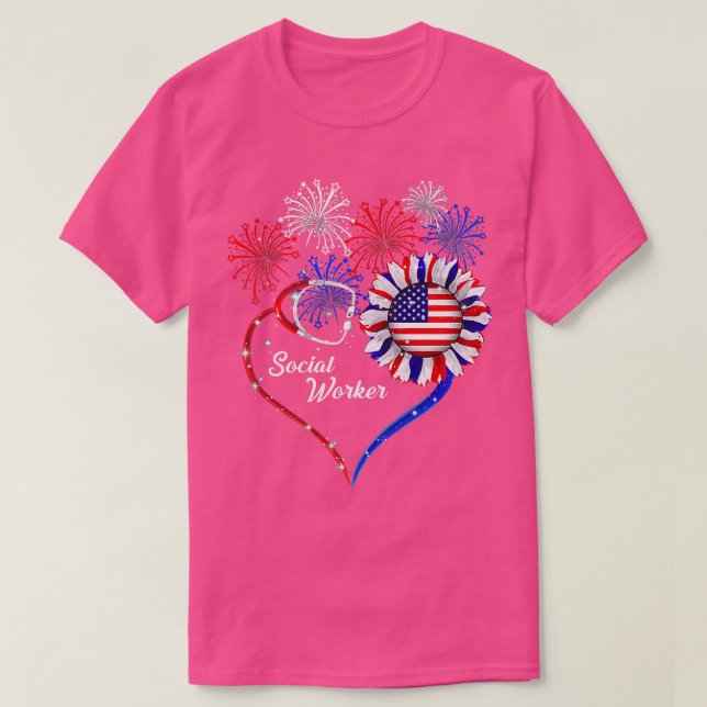 Patriotic Social Worker 4:e juli Amerikanska Flagg T Shirt (Design framsida)