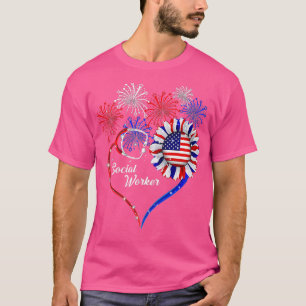 Patriotic Social Worker 4:e juli Amerikanska Flagg T Shirt
